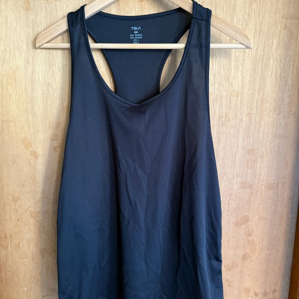 TSLA black racerback tank top